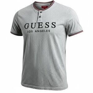 Guess Los Angeles Men’s Henley T-Shirt Gray Size XL Short Sleeve Casual Logo Tee